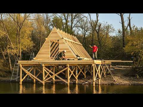 Father and son build an incredible wooden house by the river in 7 days! From start to finish!