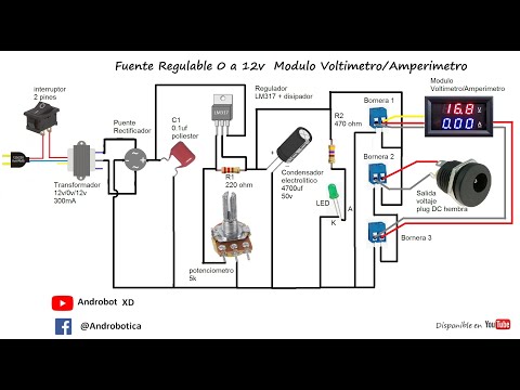 Fuente Regulable + Módulo Voltímetro y Amperímetro - Tutorial en Placa