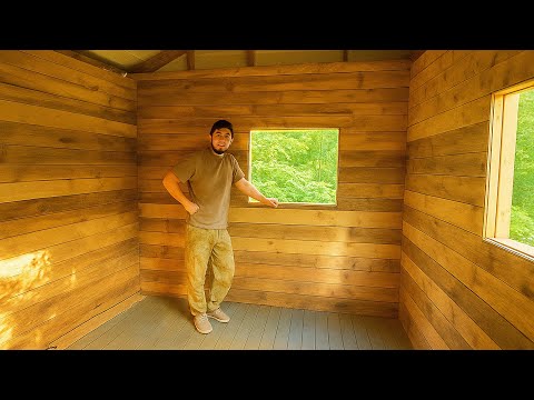 Three days in the wild forest. I covered the walls with boards. Building a house.