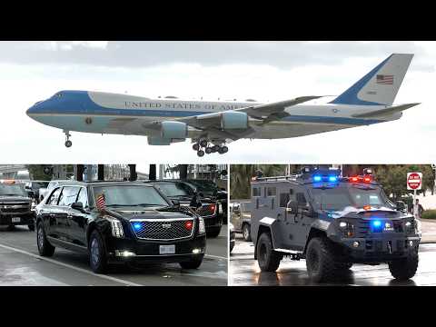 President Trump arrives with Air Force 1 | Police shut Downtown Miami for security operation