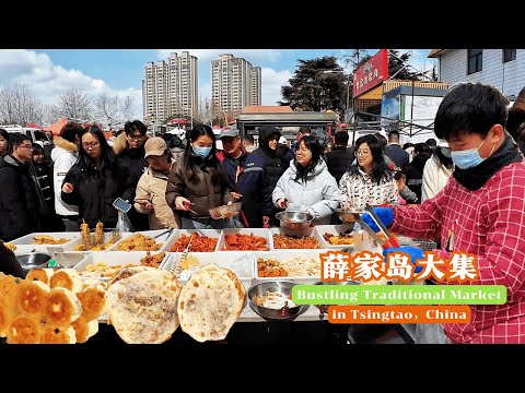 Street Food Market Tour-Crispy Pancakes, Potato Rolls & Shandong Snacks!Best Chinese Food in Qingdao
