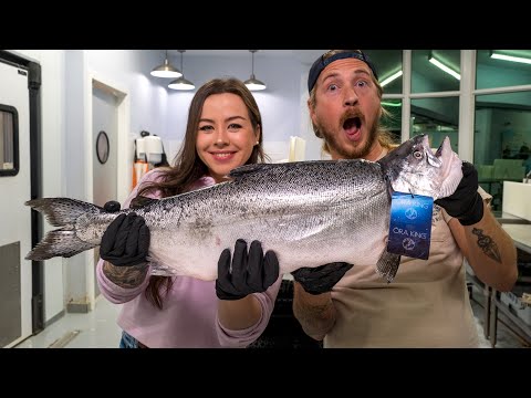 Cutting Ora King Salmon into Sushi