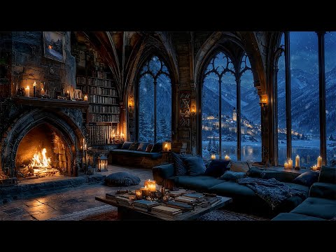 Cozy Gothic Study Room | Dark Academia Winter Ambience for Reading | Relaxing Piano & Violin