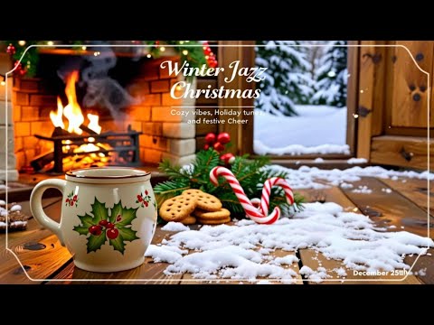 Winter Jazz Christmas Ambience ❄️🔥 Cozy Coffee Shop with Smooth Jazz & Crackling Fireplace