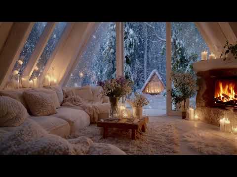 🎹🔥Relaxing Lounge Piano | Winter Fire & Snowfall for 5 Hours | Focus Recharge Boost Mood Meditation