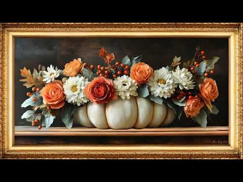 Elegant Fall Pumpkin Flower Arrangement | Slideshow Art Framed Screensaver for Your TV 🎃🎃⭐⭐⭐