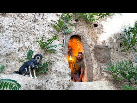 Building a Cave Primitive Survival Shelter | Warm and Cozy Shelter | Underground Bushcraft