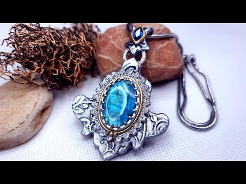 NEW Romantic Pendant with Real Stones: Labradorite and CZ! Polymer Clay Jewelry Project! How to make