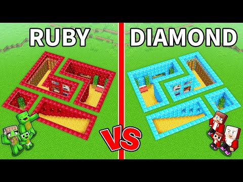 Mikey Family RUBY vs JJ Family DIAMOND Underground House in Minecraft (Maizen)