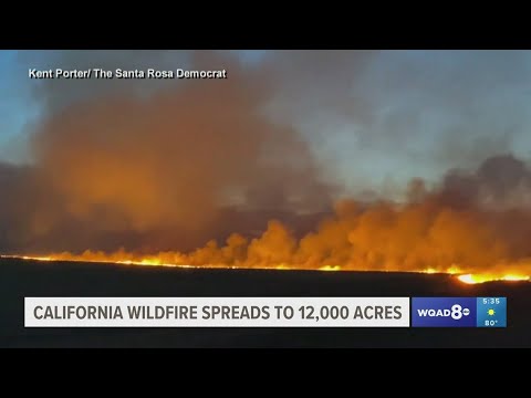 Grass fire burning east of San Francisco spreads 12,000 acres
