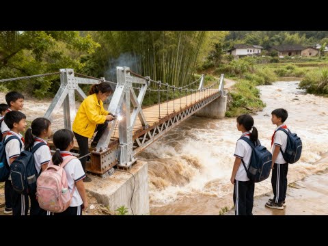 Young girl builds bridge OVER FLOOD for students to go to school | By @Dung Bushcraft