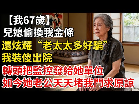 我67歲，兒媳偷換我金條，還炫耀“老太太多好騙”。我裝傻出院，轉頭把監控發給她單位。如今她老公天天堵我門：求您刪視頻#晚年生活#人生智慧#家庭關係#親子教育#情感故事