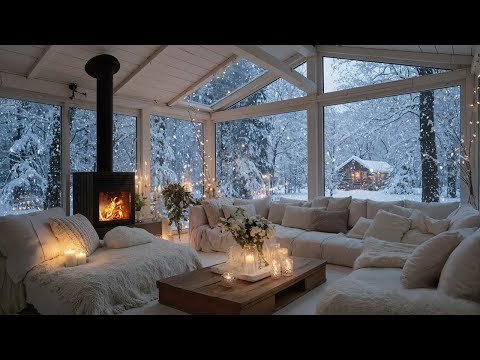 ๐ธPiano by the Fireplace | White Lounge Ambience for 4 Hours | Sleep Relax Stress Relief Study