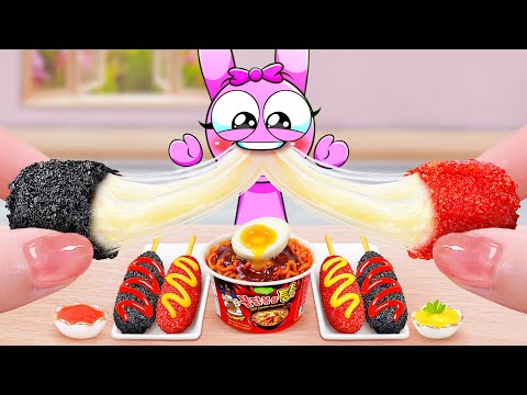 Best Tasty Fast Food 🌭 Miniature Fried Cheese Hot Dog and Spicy Noodles 🍜 Mina Mini Kitchen