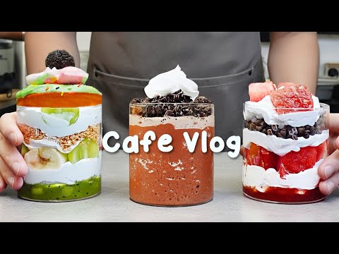 🍭완벽하게 대접하는 달콤 과일 파르페🍫지치고 힘들 땐 음료 ASMR로 힐링해요/카페브이로그/Cafe Vlog/ASMR/Tasty Coffee