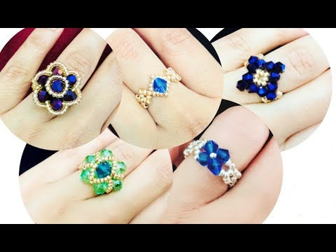 5 Beautiful Beaded Rings in one Video || Trendy Beaded Rings || How to make beaded crystal Rings