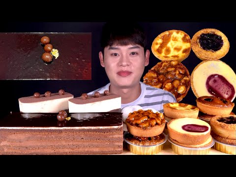 ASMR 초코벽돌케이크 무화과 호두 크림치즈 블루베리 타르트 티라미수 먹방~!! Chocolate Cake With Tarts Tiramisu MuKBang~!!