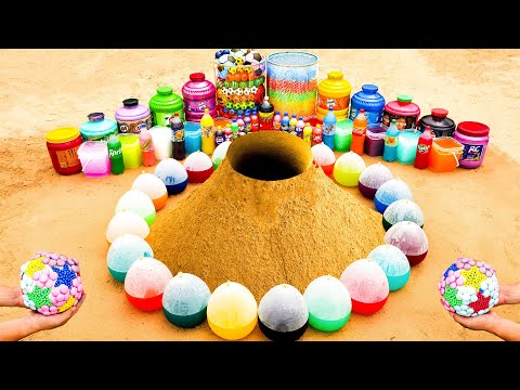Big Underground Volcanic Eruption from Giant Orbeez, Balloons of Soda, Balls, Coca-Cola and Mentos