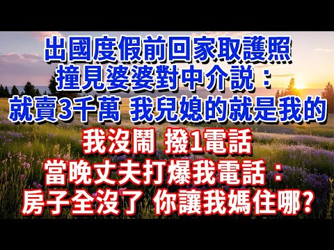 出國度假前回家取護照，撞見婆婆對中介説：就賣3000萬，我兒媳的就是我的！我沒鬧，撥1電話，當晚丈夫打爆我電話：房子全沒了，你讓我媽住哪？#小魚故事會#為人處世#人生感悟#中老年生活