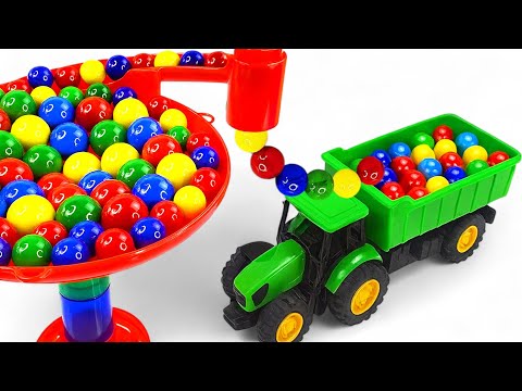 Marble Run Race ☆ HABA Slope &Retro Makita Truck, Excavator, Garbage Truck, Dump Truck,Ambulances#56