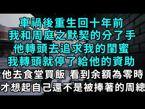 車禍後重生回十年前，我和周庭之默契的分了手，他轉頭去追求我的閨蜜，我轉頭就停了給他的資助，他去食堂買飯 看到余額為零時才想起，自己還不是人人捧著的周總