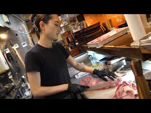 She Preps Kobe Steaks All By Herself! Crazy Popular Steakhouse in Kobe!