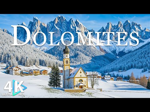 Winter in the Dolomites 4K | Snowy Peaks, Alpine Meadows & Majestic Mountain Views