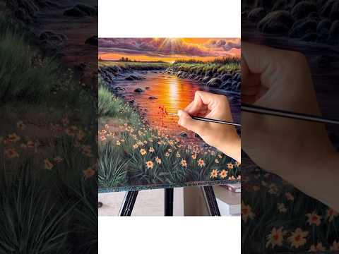 How to Paint Sunset River Reflections with Acrylics 🎨 #arttutorial #acrylicpainting #painting #art