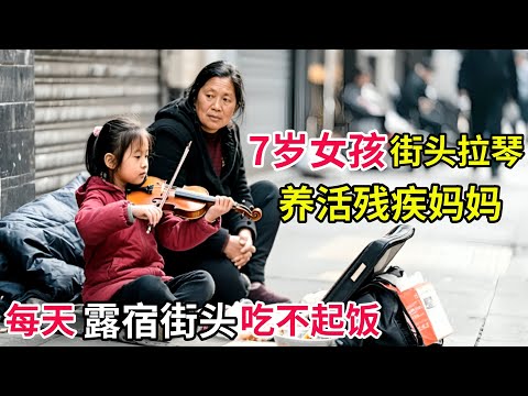 7岁女孩街头拉琴养残疾妈妈,每天露宿街头吃不起饭,眼前一幕让所有人泪目