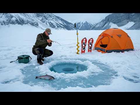 Solo Ice Fishing – Off-Grid Camping & Wild Trout Catch & Cook