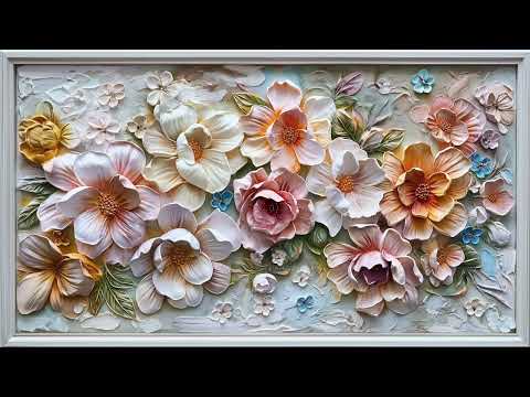 soft flower painting and white realistic frame for room ambient