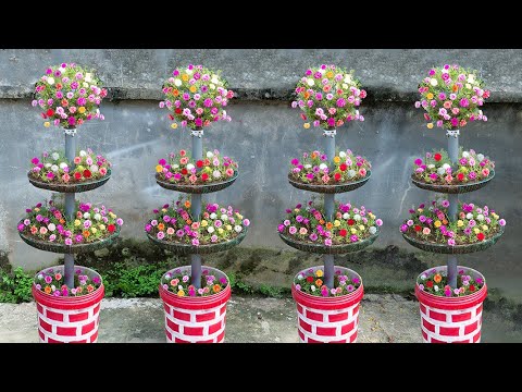 Vertical Moss Rose flower pot made from recycled plastic bottles - great indoor decoration