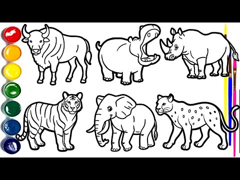 How to Draw Wild Animals for Kids | Easy Step-by-Step Drawing Tutorial! 🦛🦏🐅🐘🐆