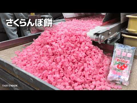 さくらんぼ餅ができるまで🍒駄菓子作りの裏側に密着！【工場見学】【字幕付き】