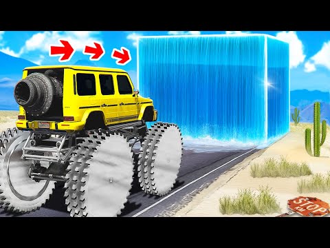 CAN A MONSTER TRUCK DRIVE THROUGH GIANT WATER CUBE IN GTA 5? EXPERIMENT IN GTA 5!