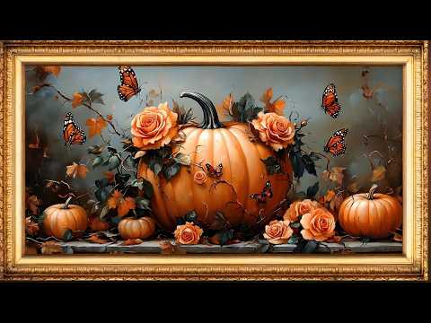 Autumn Barrel Bouquet | Art Framed Screensaver | Art for Your TV | 4K Halloween Decor