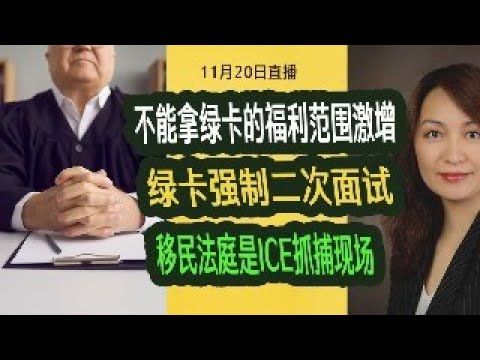 11月20直播：图穷匕见，不能拿绿卡的福利范围激增；OPT取消是真的吗？绿卡延期，需要解释海外居住；绿卡申请，强制二次面试；庇护只批白人；