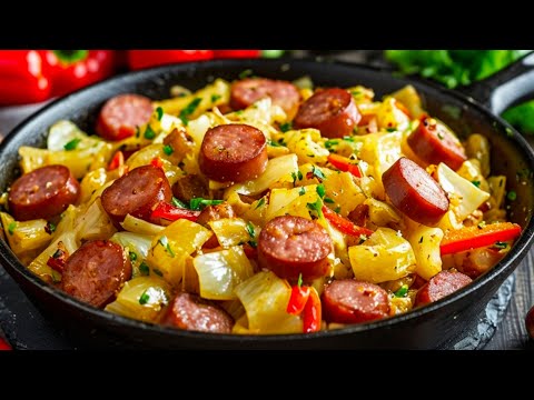 Fried Cabbage With Sausages and Bacon is so delicious! Recipe from my Friend from America!