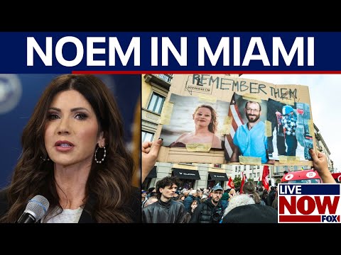 Kristi Noem speaks at Miami airport amid calls for resignation