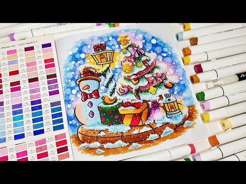 Color With Me (ASMR) | Cozy Christmas by Coco Wyo Coloring Book | Using Ohuhu Markers