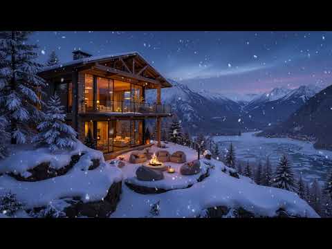 Luxury Winter Café by the Lake ❄️ Soft Piano, Fireplace & Snowy Evening Ambience | Study, Relax