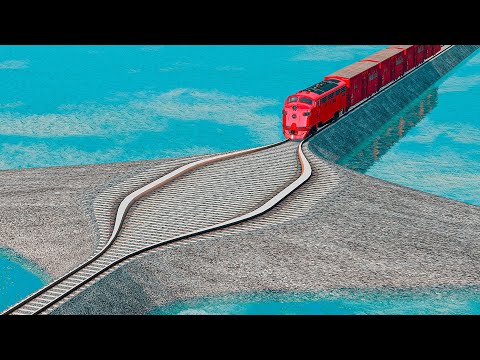Colorful Train vs Double Train vs Wide Impossible Weird Rail Track Crossing Deepwater | BeamNG.drive