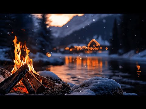 Snowfall Serenity by the River | Cozy Campfire ASMR for Deep Relaxation