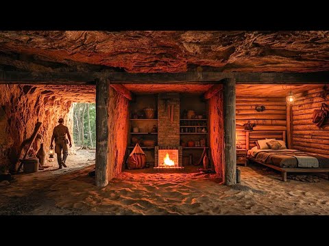 Building a Warm and Cozy Dugout on Cliff for Survival. Bushcraft, Survival