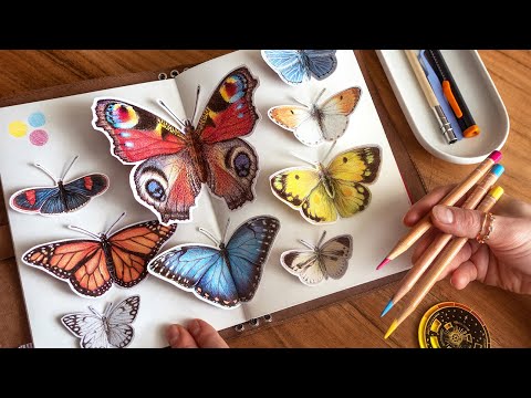 Drawing butterflies with ONLY 4 colored pencils (no music)