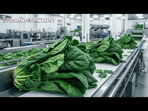 Inside a Modern Spinach Processing Factory (ASMR): From Farm to Fresh Packaging