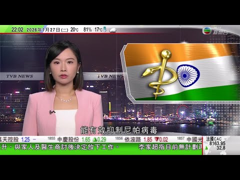 無綫TVB1000一小時新聞｜高盛料內地今年經濟增長4.8%主要由出口表現帶動｜中國科學家發現對尼帕病毒有效抑制藥物 可為尼帕病毒疫情提供現成用藥選擇｜中國官媒指日本右翼「新型軍國主義」屬現實威脅｜