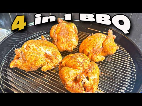 How to cook not one Roast Chicken but Four Roast Chickens in a Weber Kettle by Schueys BBQ