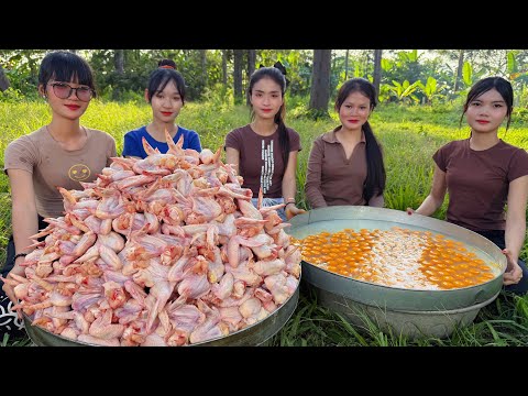 Amazing cooking chicken wings crispy with rice fried with fresh egg recipe