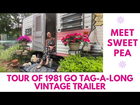 TOUR OF MY 1981 GO TAG-A-LONG VINTAGE TRAILER - SWEET PEA - PINK AND WHITE AND ADORABLE!!!